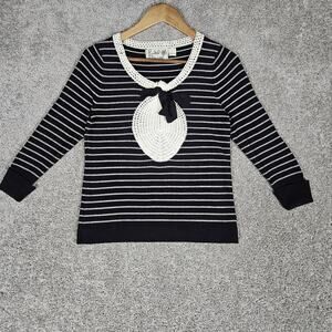 Field Flower Anthropologie Sweater Womens Small Black Stripes Bow Cottagecore